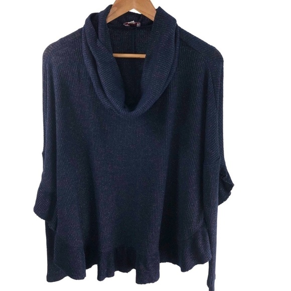 Anthropologie Post Mark Orley Sweater Ruffled Metallic XS S Wo's Navy Feminine - Picture 5 of 7